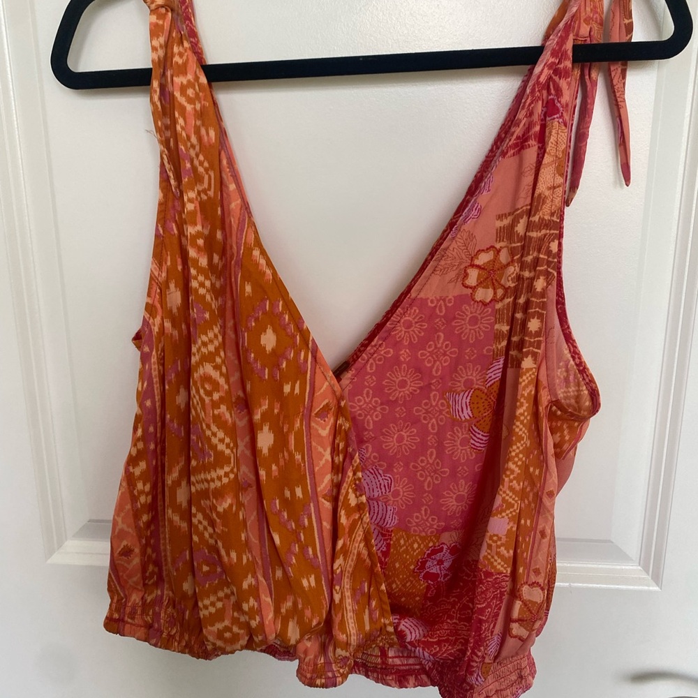 Free People Orange and Pink Patterned Blouse
